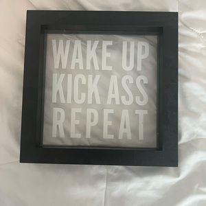 Wake up kick ass repeat wall decor sign